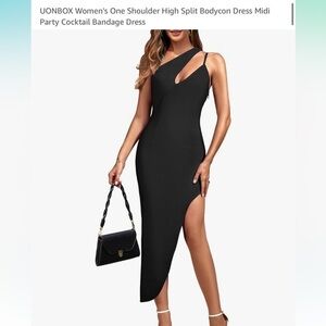 Amazon Black Ribbed Sheath Dress with V-Neck and Slit